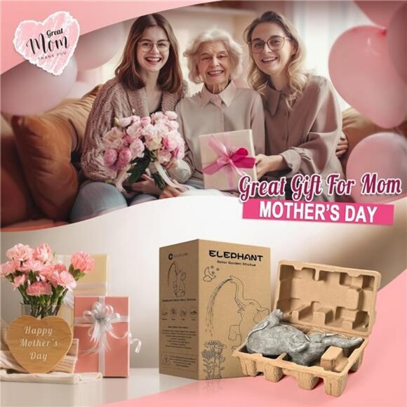 Elephant Statue Solar Garden Decor Twinkle Lights Figurine, Birthday Gifts - Picture 2 of 7